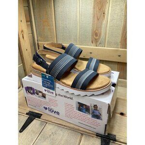 New US10 Bobs By Skechers 113863 Desert Kiss Tea Time Sandal Blue Flat Sandals